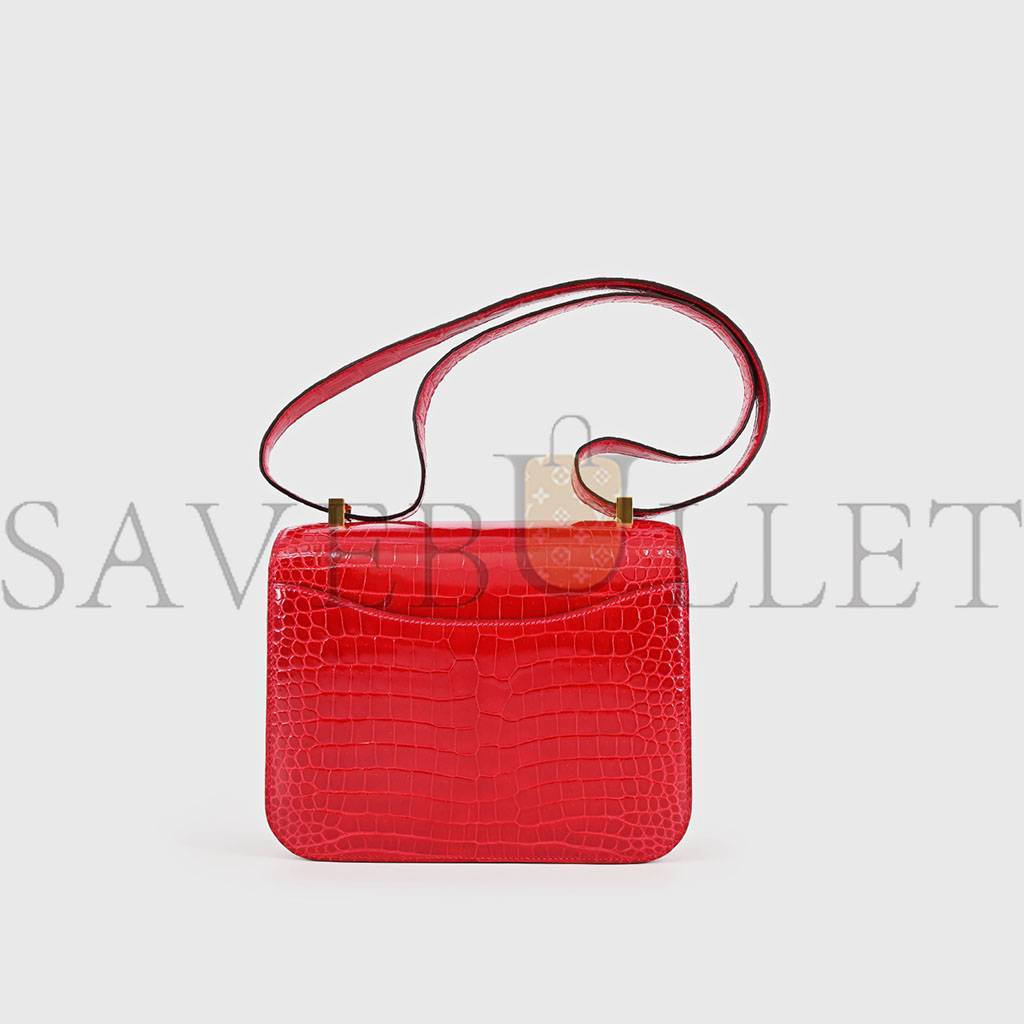H**mes constance 18 shiny crocodile leather crossbody bag-braise gold hardware (19*18*13.5cm)